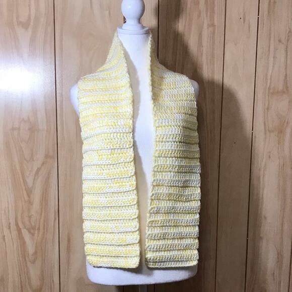 NWT Yellow White Handmade Crocheted Scarf by Dawny - Picture 1 of 3